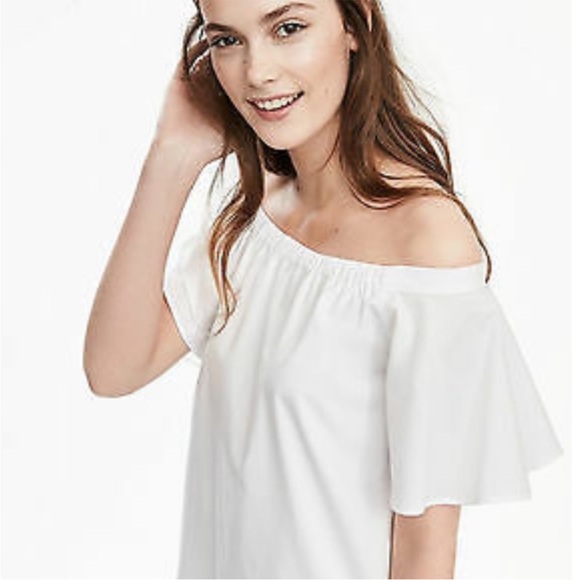 Banana Republic on off shoulder White Cotton Dress size large short sleeve lined - Picture 3 of 16